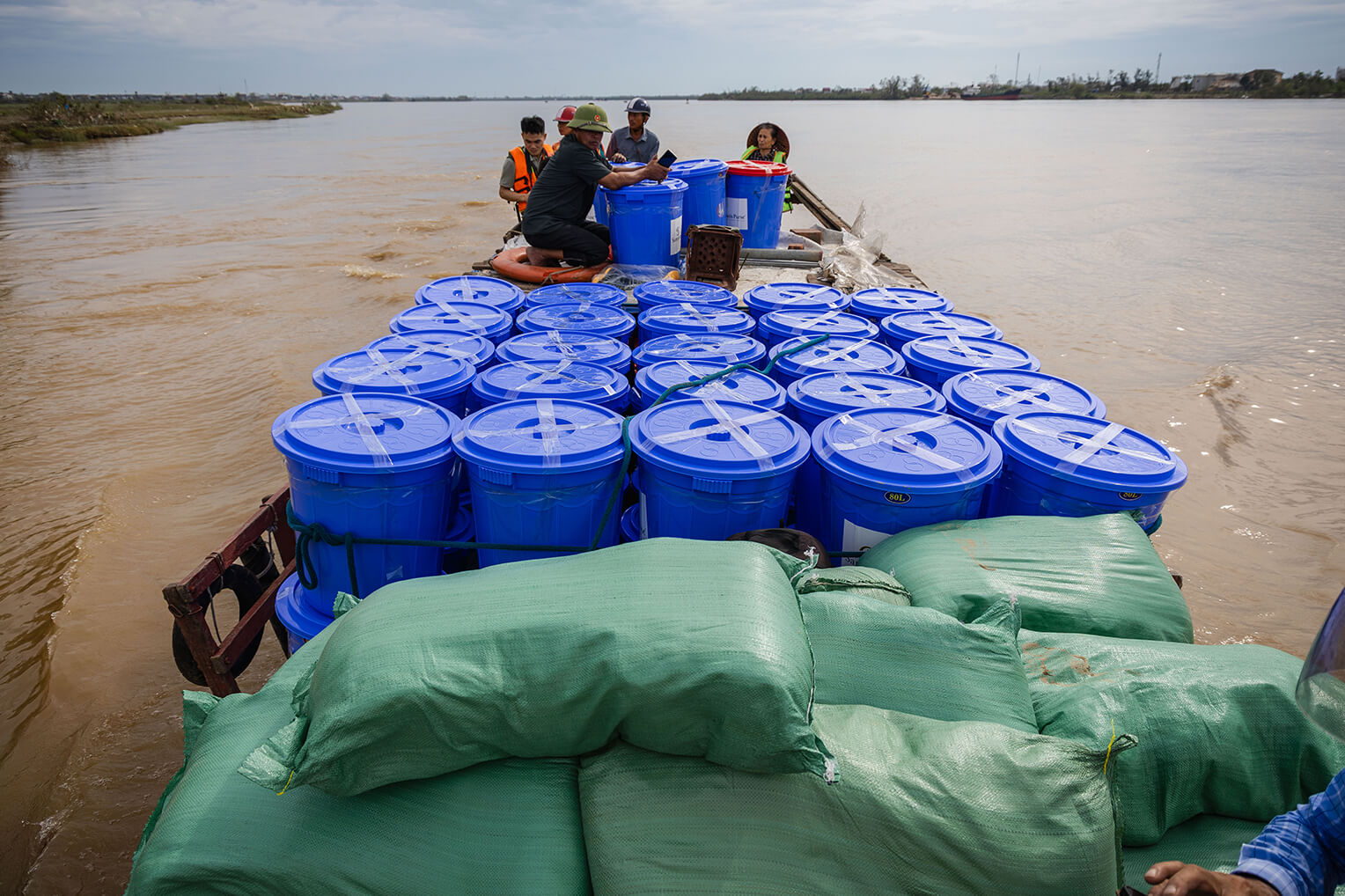 emergency relief supplies on a boat